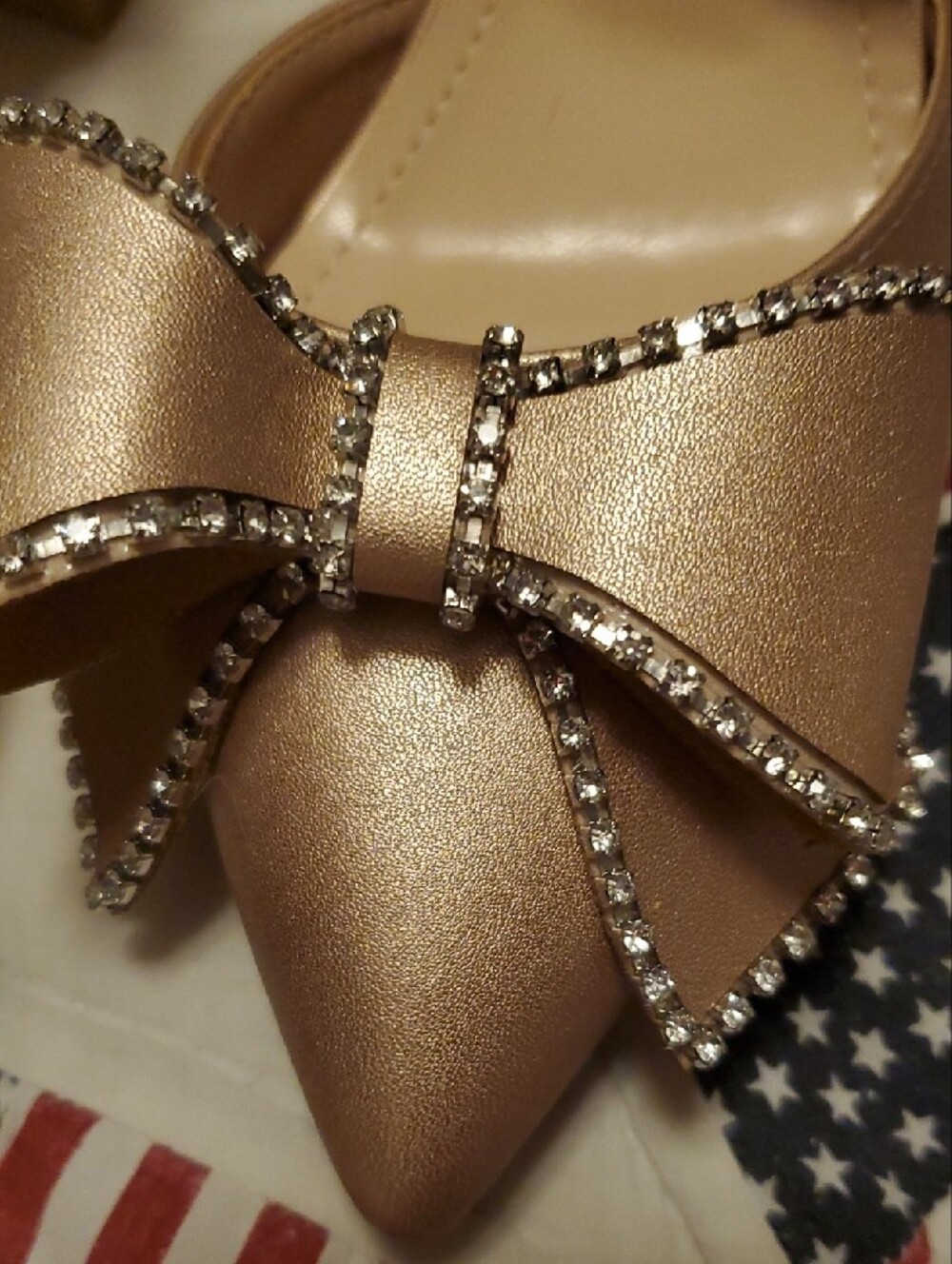 Women's Metallic Bow Block Heel Ankle-Strap Pumps - Rose Gold